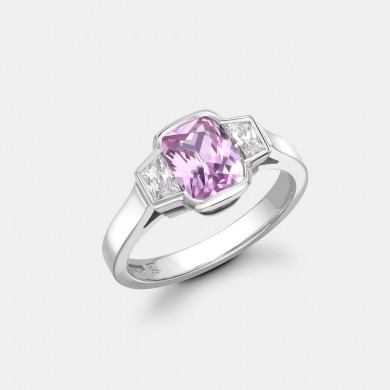 The Pink Sapphire and Trapezoid Diamond Ring