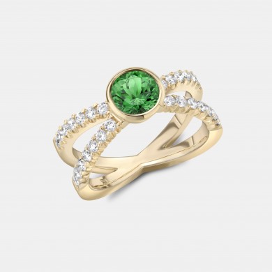 The Green Tsavorite and Diamond Kiss Ring