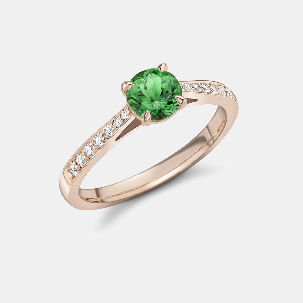 The Rose Gold, Green Tsavorite and Diamond Ring