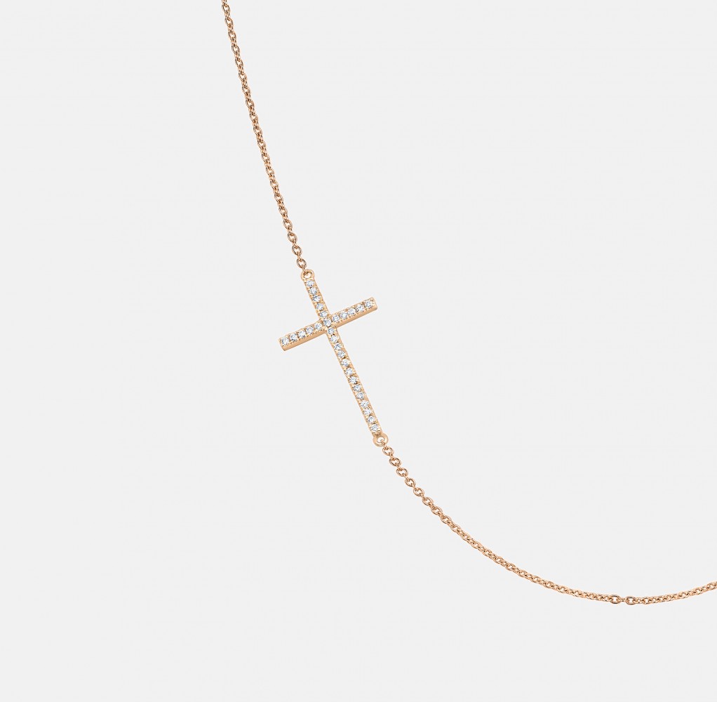 Rose Gold and Diamond Sideways Cross Necklace