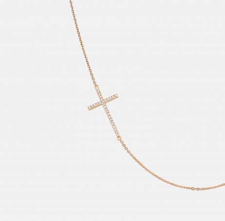 Rose Gold and Diamond Sideways Cross Necklace