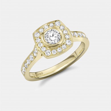 The Yellow Gold and Diamond Halo Ring