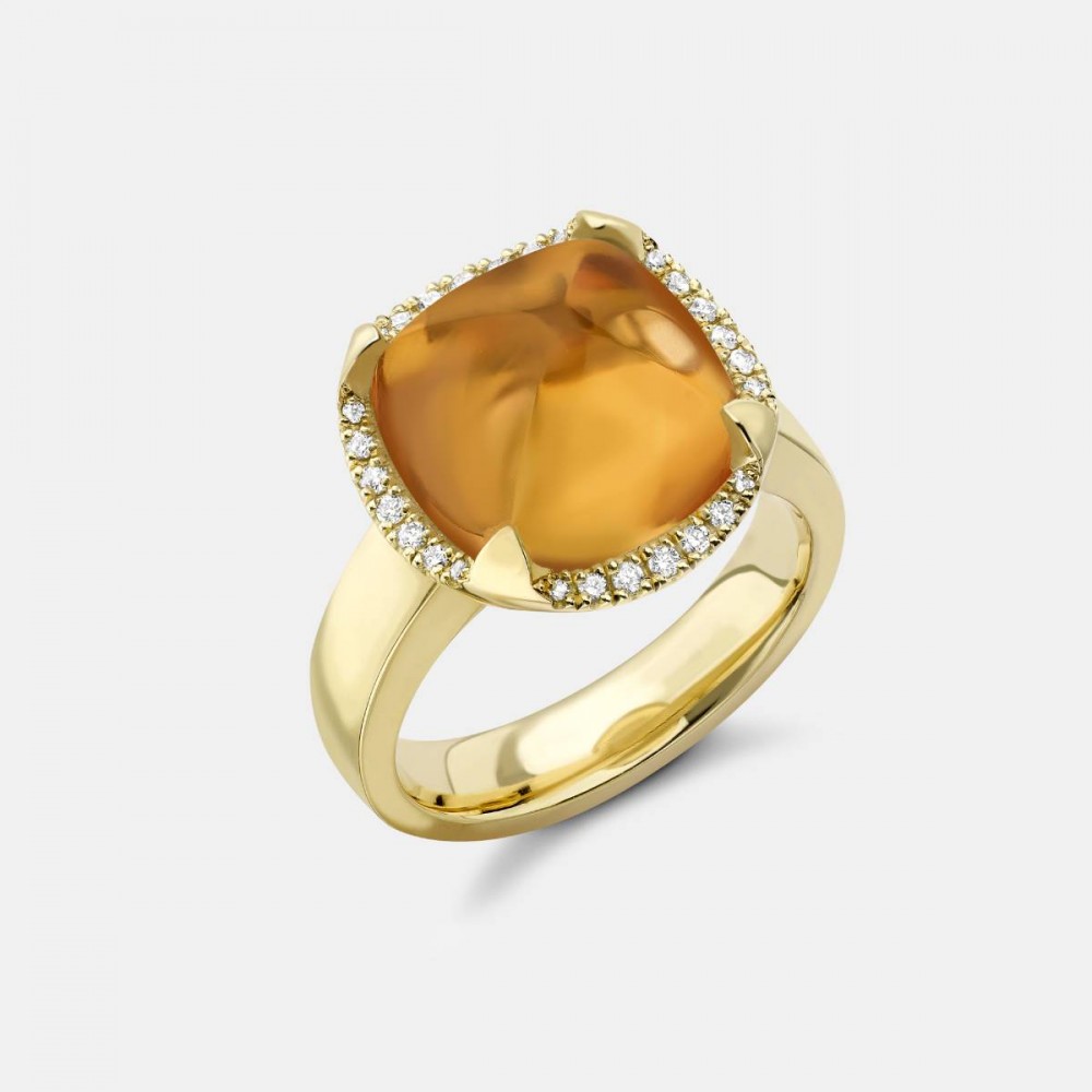 Gold and Citrine Pyramid Ring Top View
