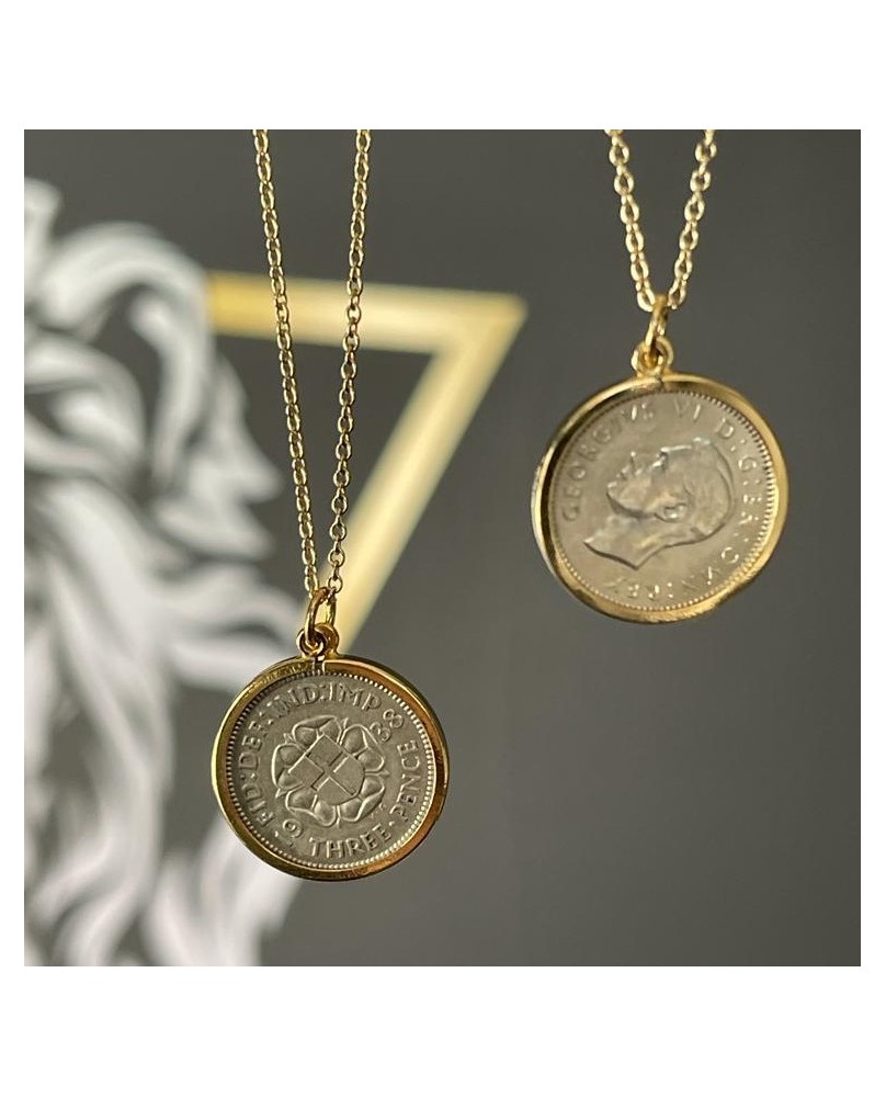 2 Threepence Coin Yellow Gold Pendants