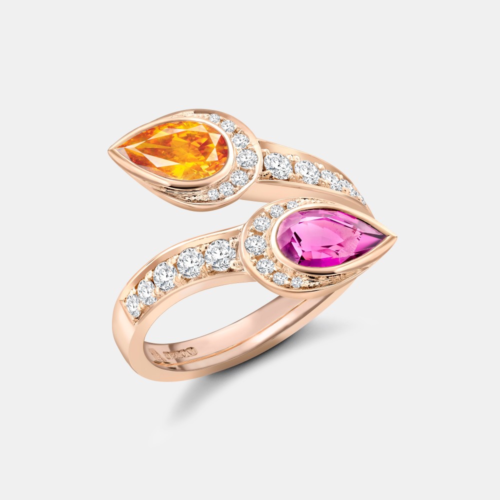 The Rose Gold, Mandarin Garnet and Pink Tourmaline Serpent Ring