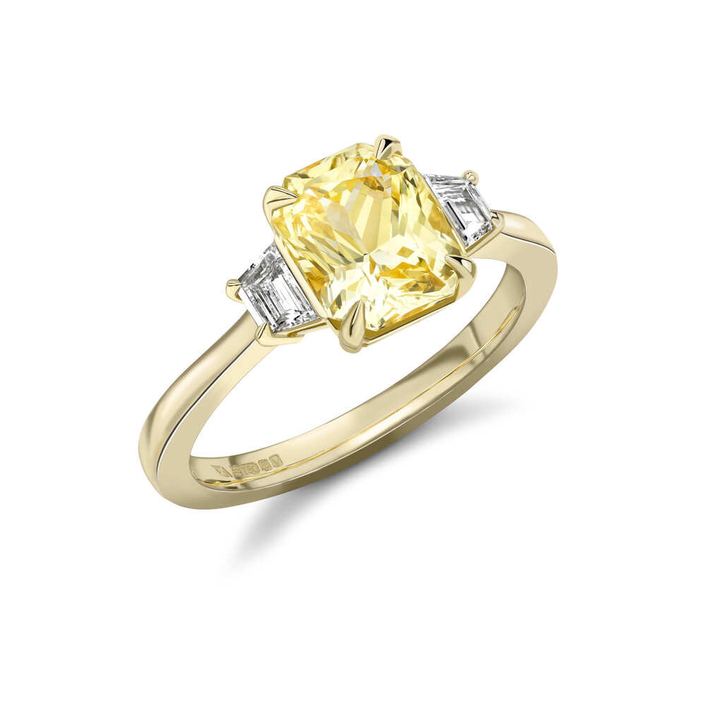 Yellow Sapphire and Trapeze Diamond Ring