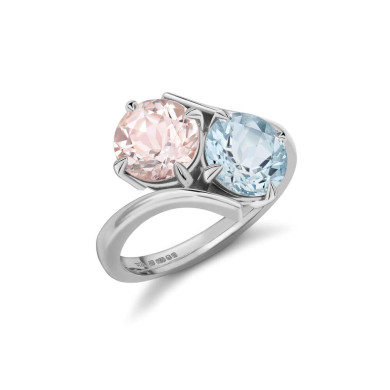The Blue and Pink Beryl Two Stone Twist Ring
