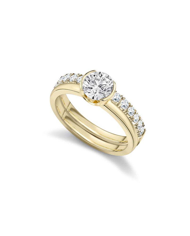 Half halo ring paired with an eternity ring