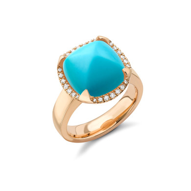 Turquoise and Diamond Cabochon Pyramid Ring