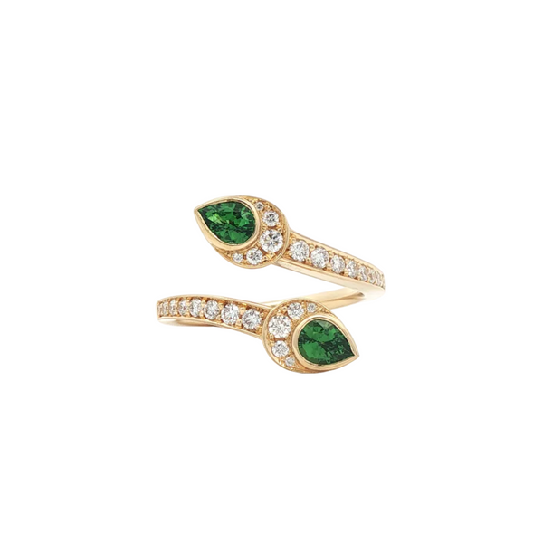 18ct Yellow Gold Tsavorite Garnet and Diamond Toi et Moi Ring