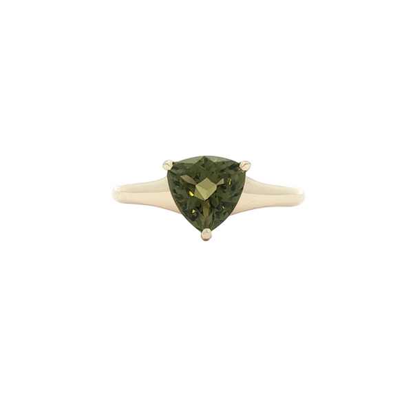 Olive Green Tourmaline Trillion Ring