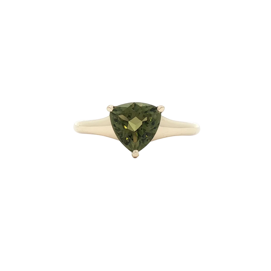 Olive Green Tourmaline Trillion Ring
