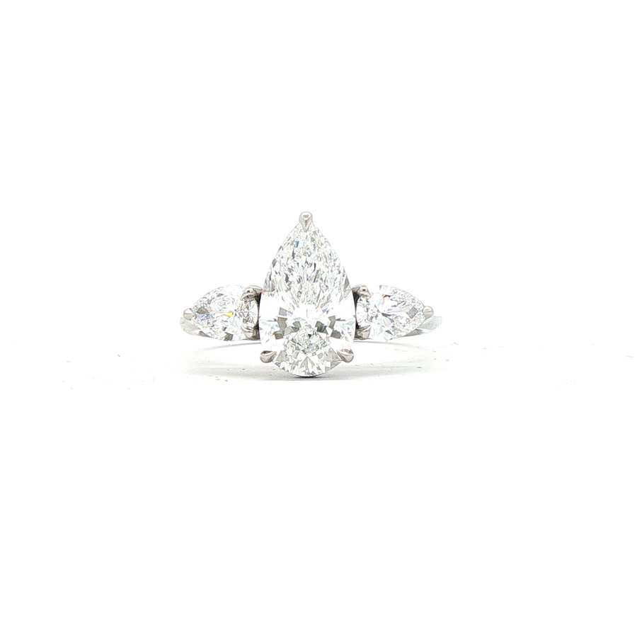 2.76ct Pear-Shaped Laboratory-Grown Diamond Three Stone Ring in Platinum