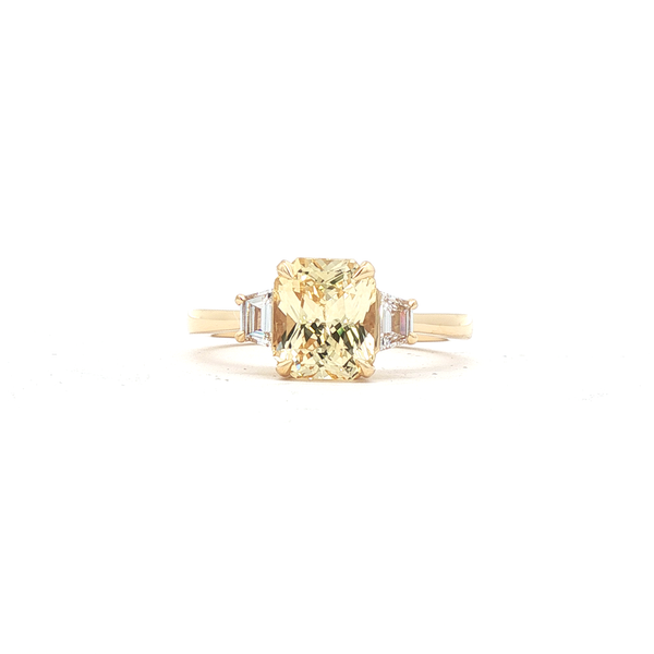 2.53ct Natural Yellow Sapphire & Trapeze Diamond Ring in 18ct Yellow Gold