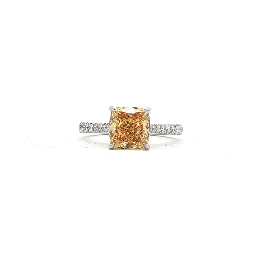 Fancy Yellow Cushion Cut Lab Diamond Ring
