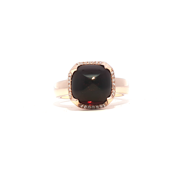 Cushion Cut Cabochon Red Garnet Rose Gold Cocktail Ring