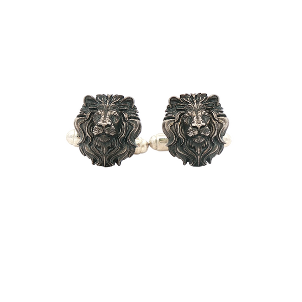 Signature Lion Oxidised Silver Cufflinks