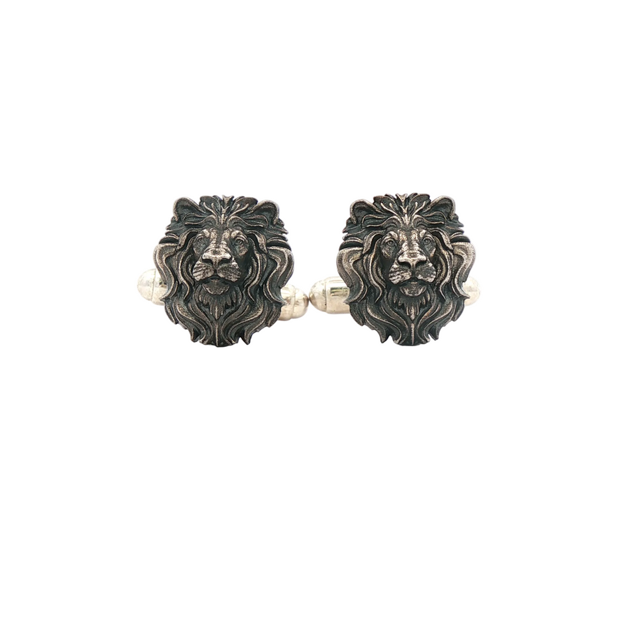 Signature Lion Oxidised Silver Cufflinks