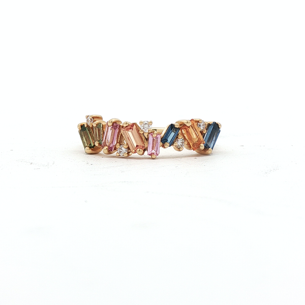 18ct Yellow Gold Multi Sapphire and Diamond Ring
