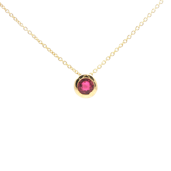 Natural Ruby Bezel Set Pendant in 18ct Gold