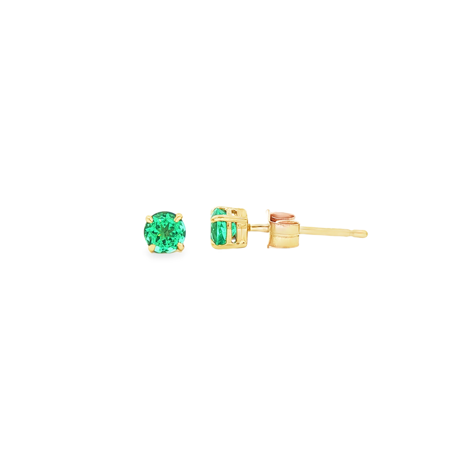 9ct Yellow Gold Lab-Grown Emerald Stud Earrings – 4mm