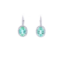 18ct White Gold Mint Tourmaline & Diamond Halo Drop Earrings