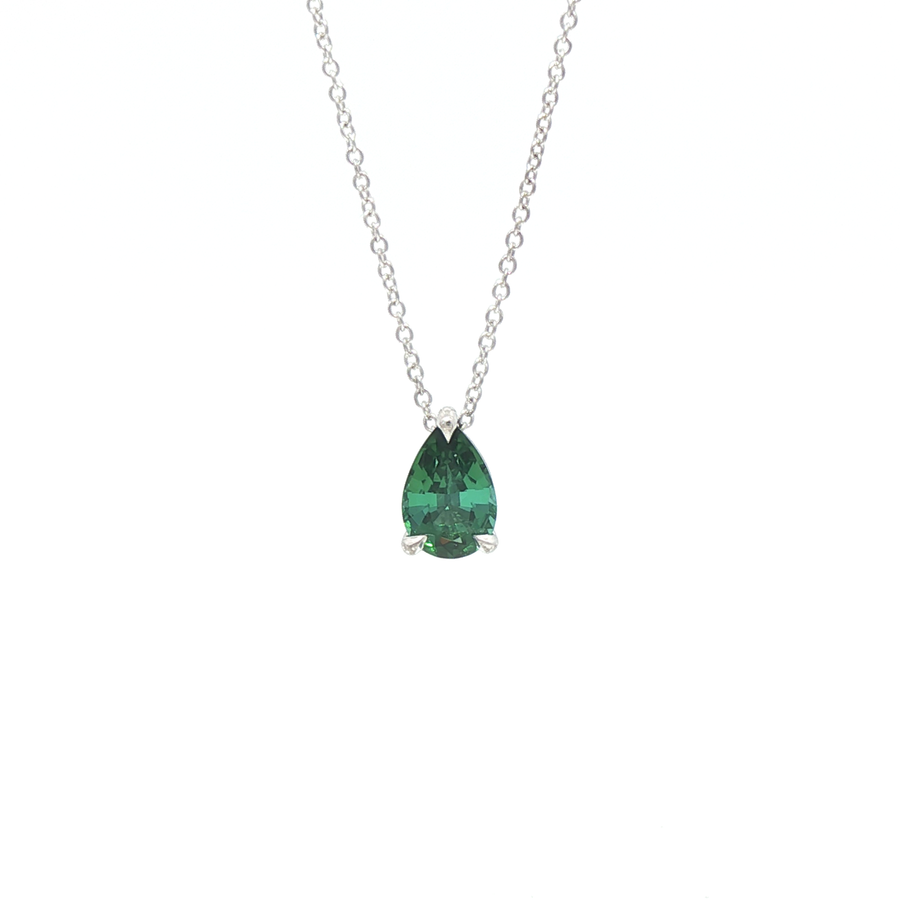 18ct White Gold Green Tourmaline Pear Pendant