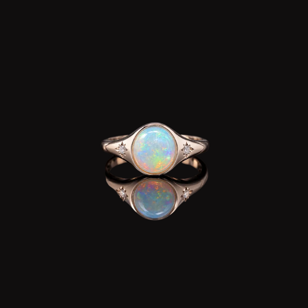 9ct Yellow Gold Opal & Diamond Signet Ring