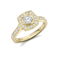 Diamond Halo Ring in 18ct Yellow Gold | Vintage Style Diamond Ring | Robert Bicknell Fine Jewellery