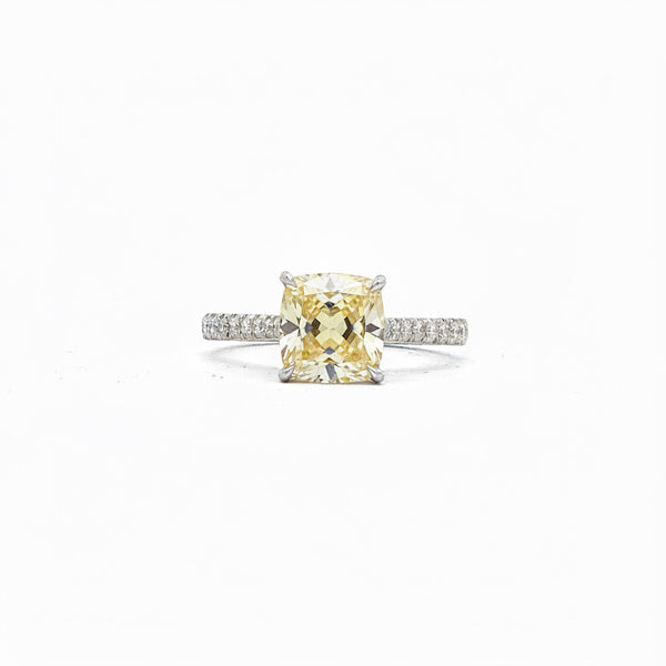 Fancy Yellow Cushion Cut Lab Diamond Ring