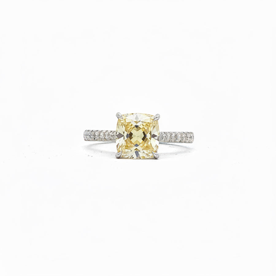 Fancy Yellow Cushion Cut Lab Diamond Ring