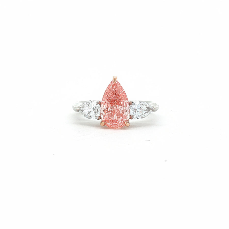 Platinum 2.04ct Fancy Vivid Pink Lab-Grown Diamond Three Stone Ring