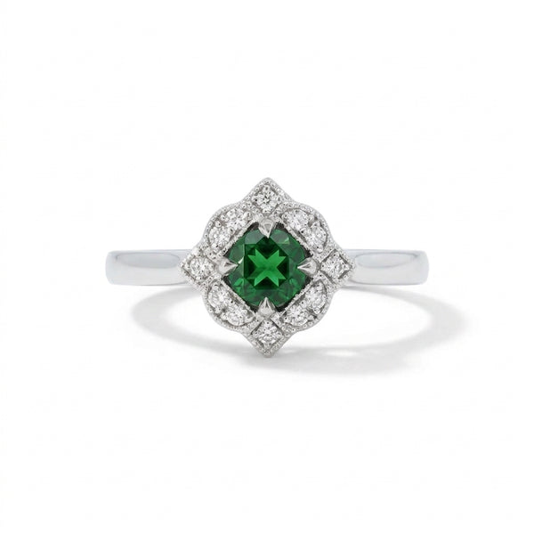 Platinum Tsavorite Garnet & Diamond Halo Ring – 0.32ct