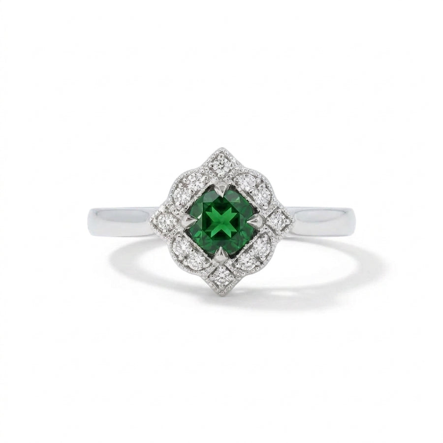 Platinum Tsavorite Garnet & Diamond Halo Ring – 0.32ct
