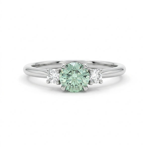 Platinum Fancy Vivid Green Diamond Trilogy Ring – 0.63ct