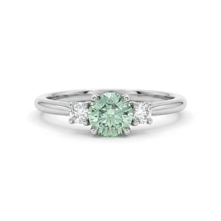 Platinum Fancy Vivid Green Diamond Trilogy Ring – 0.63ct