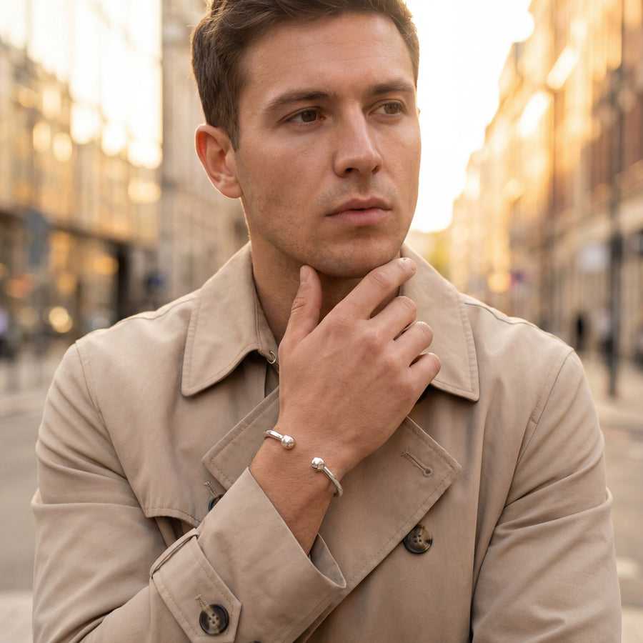 Sterling Silver Men's Torque Bangle