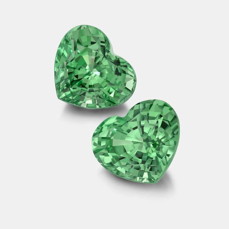 Heart-Shaped Green Tsavorite Garnet Gemstones for Bespoke Jewellery
