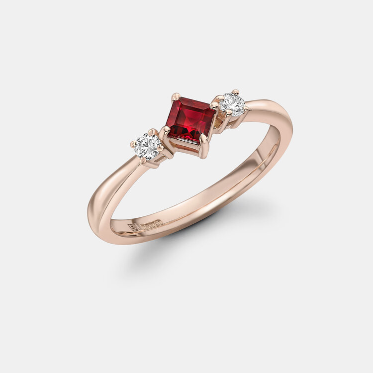Bespoke Ruby and Diamond Trilogy Engagement Ring