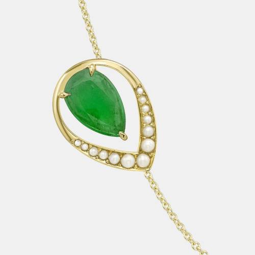 Pearl Shaped Emerald, Pearl and Yellow Gold Pendant Necklace
