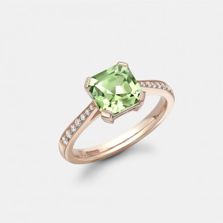 Asscher Cut Green Tourmaline and Diamond Ring in Rose Gold