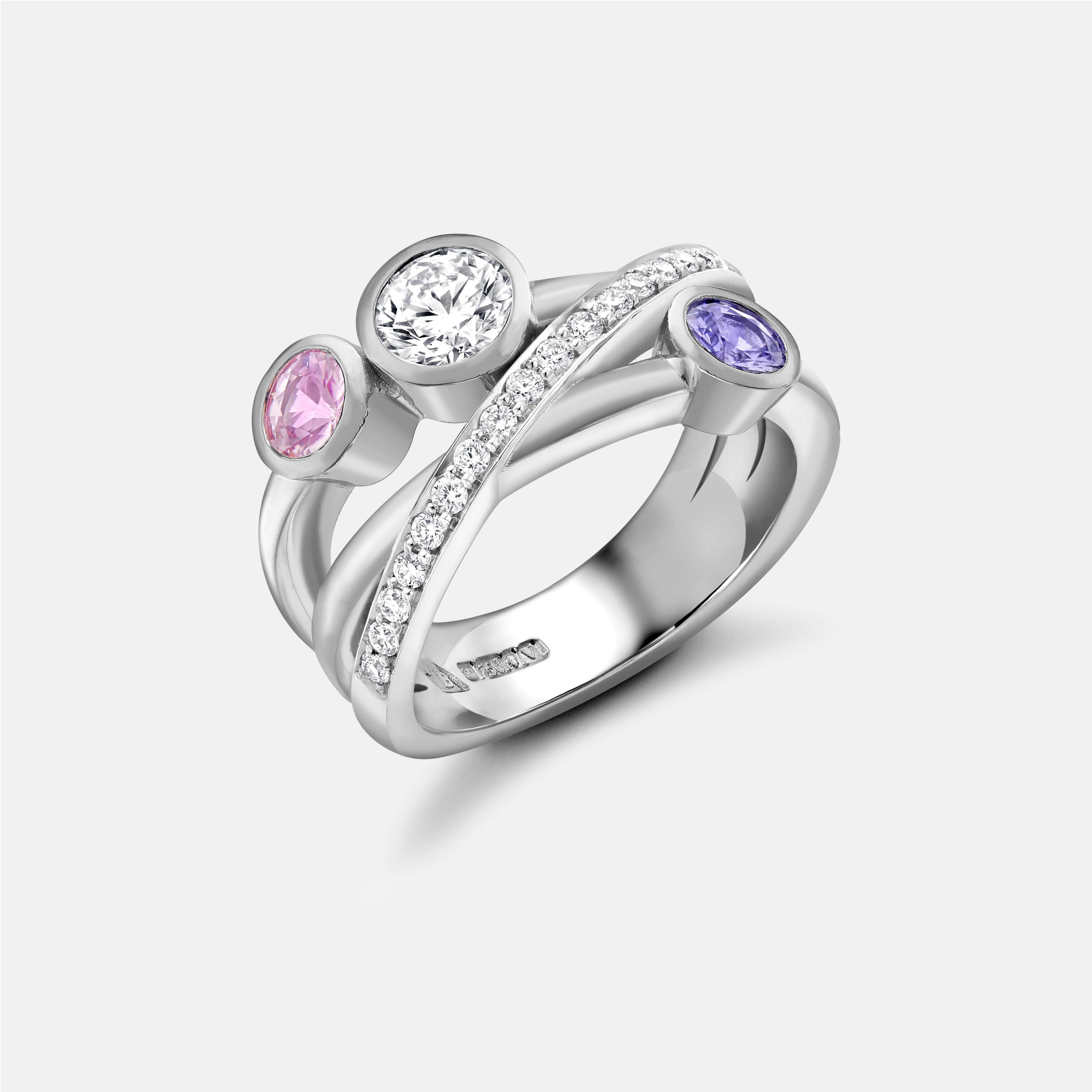 Bespoke Coloured Sapphire and Diamond Cocktail Ring in Platinum